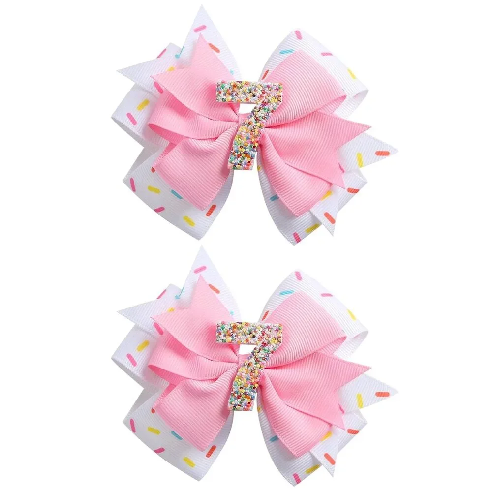 2PcGirls Birthday Hair Bows Sprinkle Confetti Ice Cream Party Pink Pigtail Pairs